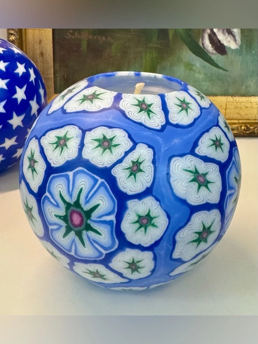 Vintage Millefiori Stained Glass Glow Ball Candle